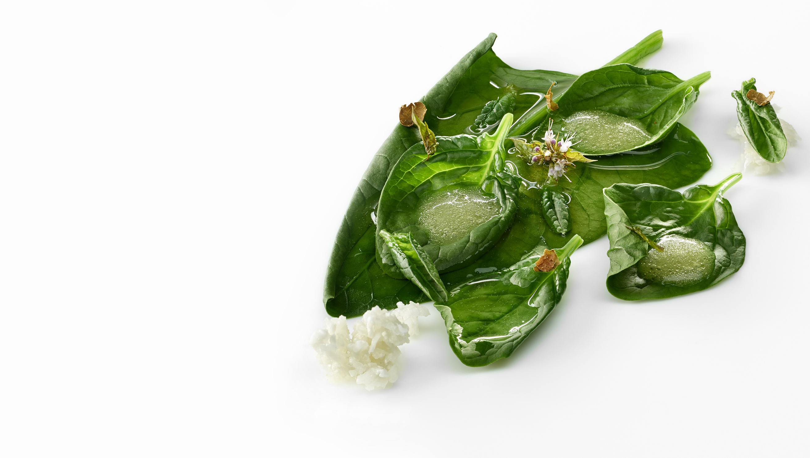 Espinacas guisadas, leche de almendra y aceite de oliva